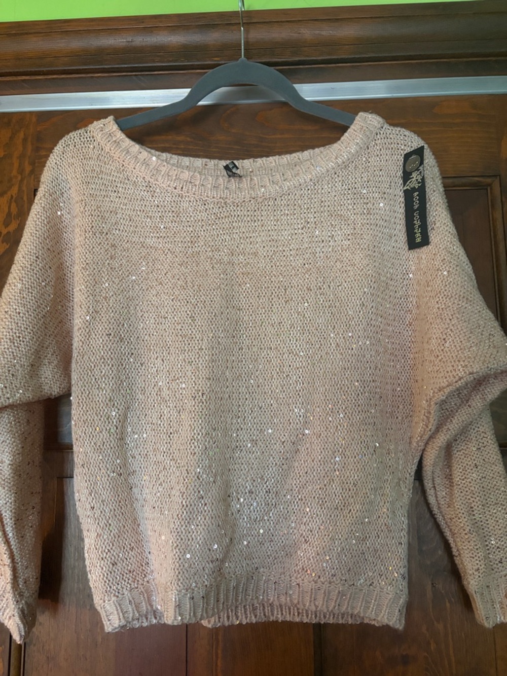 Poof Couture Sequin Knit Scoopneck Sweater - Blush